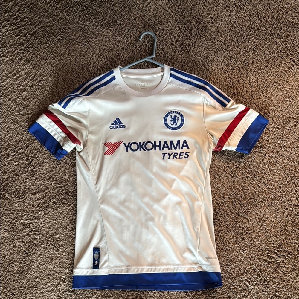 Adidas Chelsea FC White Jersey with Blue and Red Stripes
